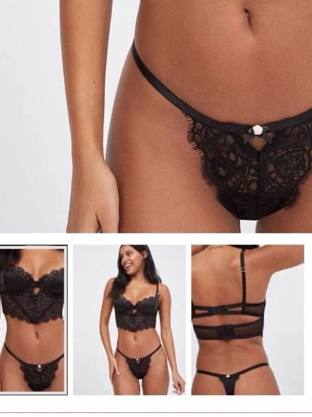 Victoria’s Secret FOR LOVE & LEMONS Sexy Black Lace String Thong Size: Large NIP